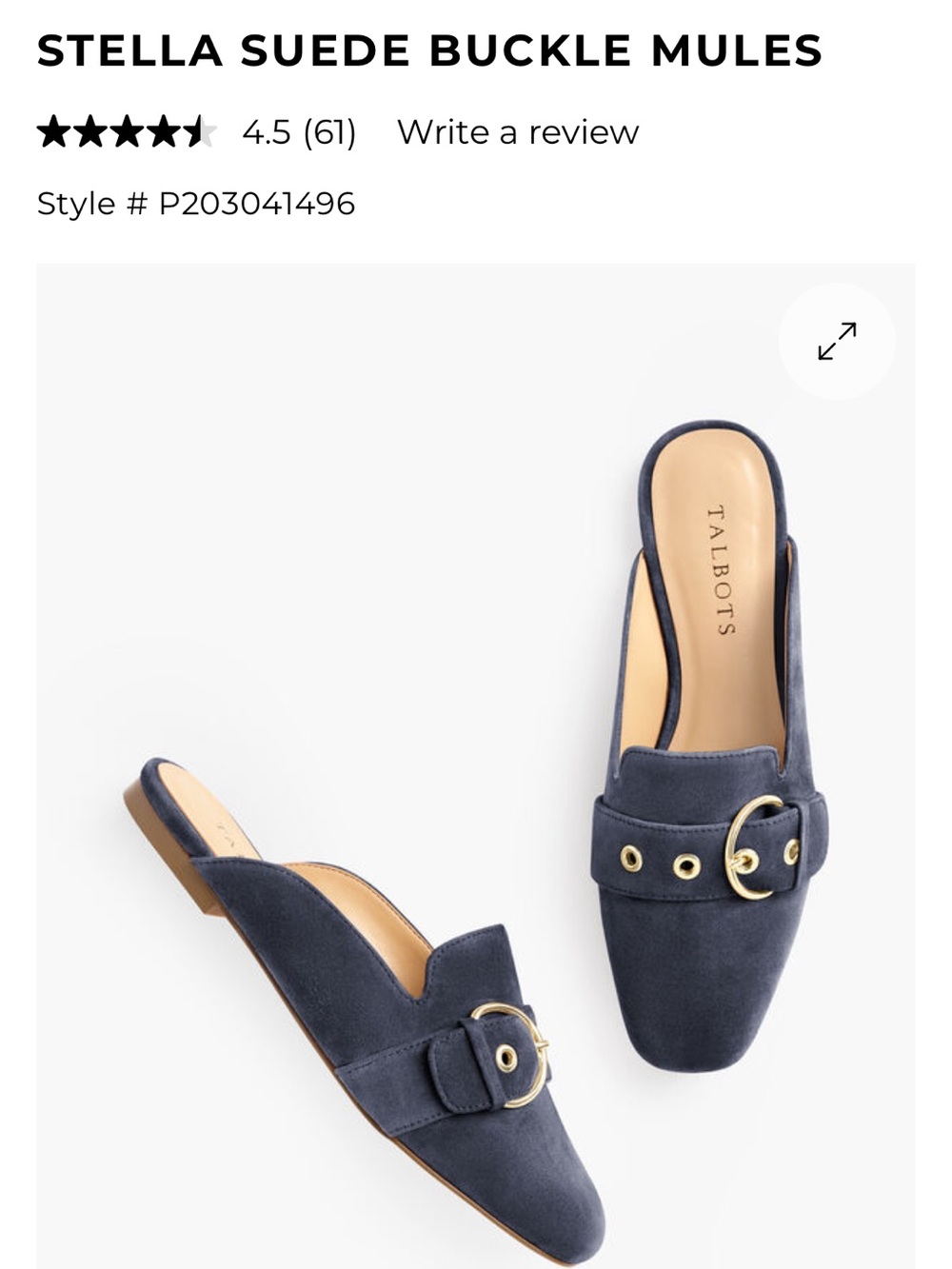 Talbots Navy Stella Buckle Mules Suede Slip-On Mules with Gold Detail size 6.5